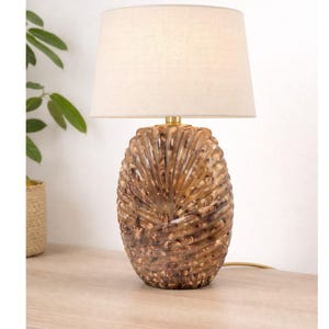 Vintage 80s Shell Table Lamp Coastal Seashell Brass Base 18"