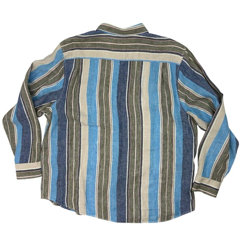 Koszula lniana Tommy Bahama w paski XXL, niebieska, z długim rękawem i guzikami zdjęcie 4