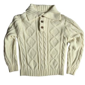 Vintage 1970’s Cream Knit Cardigan by Kings Road for Sears Men&#39;s Medium