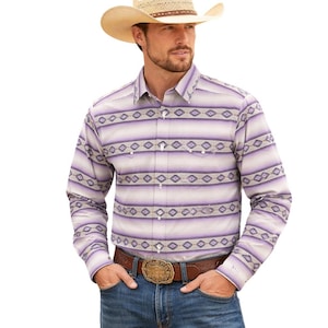 Ariat Men’s Small Purple Western Print Button Down Shirt Cotton