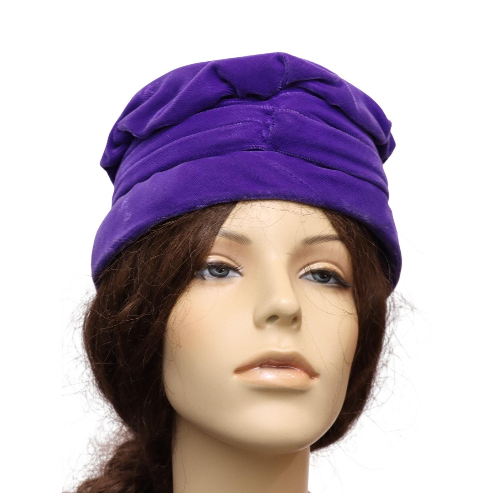 Vintage 1960s Purple Velveteen Hat Pleated Brim Cloche Style 1940s Purple Velvet Cloche Hat – Velma Vintage main image 2