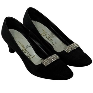 Vintage 60s Women's 5 Flirtations Black Rhinestone Pump Heels Narrow Fit
