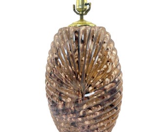 Vintage 80s Shell Table Lamp Coastal Seashell Brass Base 18"