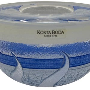 Kosta Boda Glassworks Celestial Sun Candlestick 4” Blue Glass Sweden