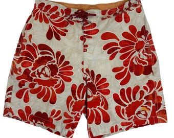 Bañador Tommy Bahama para hombre, talla M, color rojo, estampado floral tropical, cintura de 32 pulgadas.