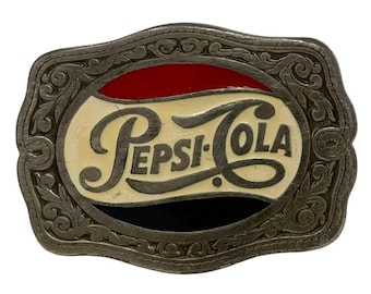 Fibbia per cintura vintage Pepsi Cola del 1991, logo color argento, 7,6 cm, USA