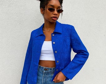 NWT Wear It USA Blue Paisley Button Jacket Abalone Buttons Women’s Sz 2