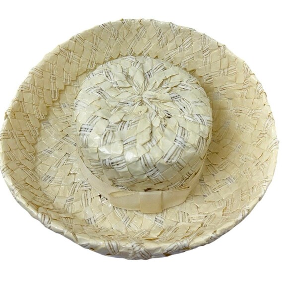 Vintage 60s Leslie James Straw Wide Brim Floral Lace Sun Hat Cream Vintage 60s Leslie James Straw Wide Brim Floral Lace Sun Hat  main image 4