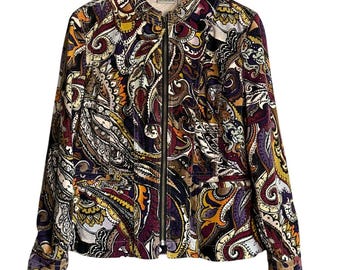Vintage 2000s Chico’s Women's Small Corduroy Jacket Paisley Boho Zip Front