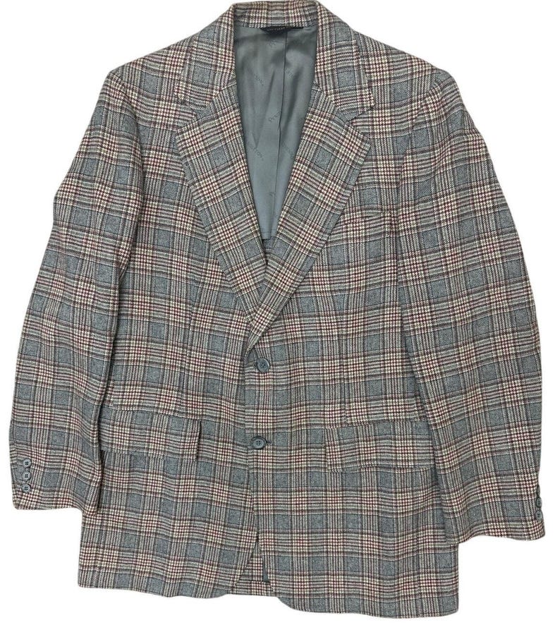 Marynarka męska Pendleton z wełny w kratę w stylu vintage z lat 70., rozmiar 42, szary tweed, sportowa zdjęcie 3