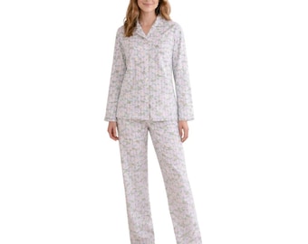 Conjunto de pijama vintage de los 90 de Mary Engelbreit para mujer, talla pequeña, estampado floral y rayas.