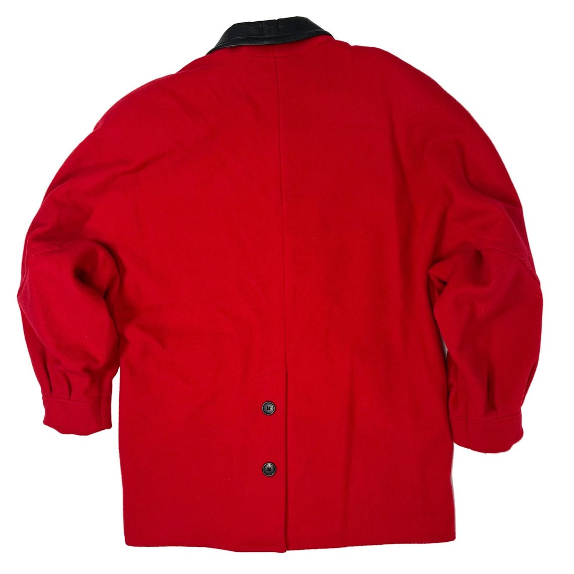 Vintage 80s Red Wool Coat Jacket Leather Collar Women's Medium Power Shoulder, Foto 4 von 5