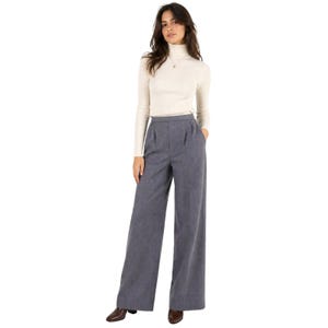 Vintage 70s Women's Medium Pants Gray Wool Wide Leg Slacks High Waist Lined
