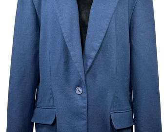 Vintage jaren 80 Pendleton blauw wollen blazerjasje, dames 18 schoudervullingen