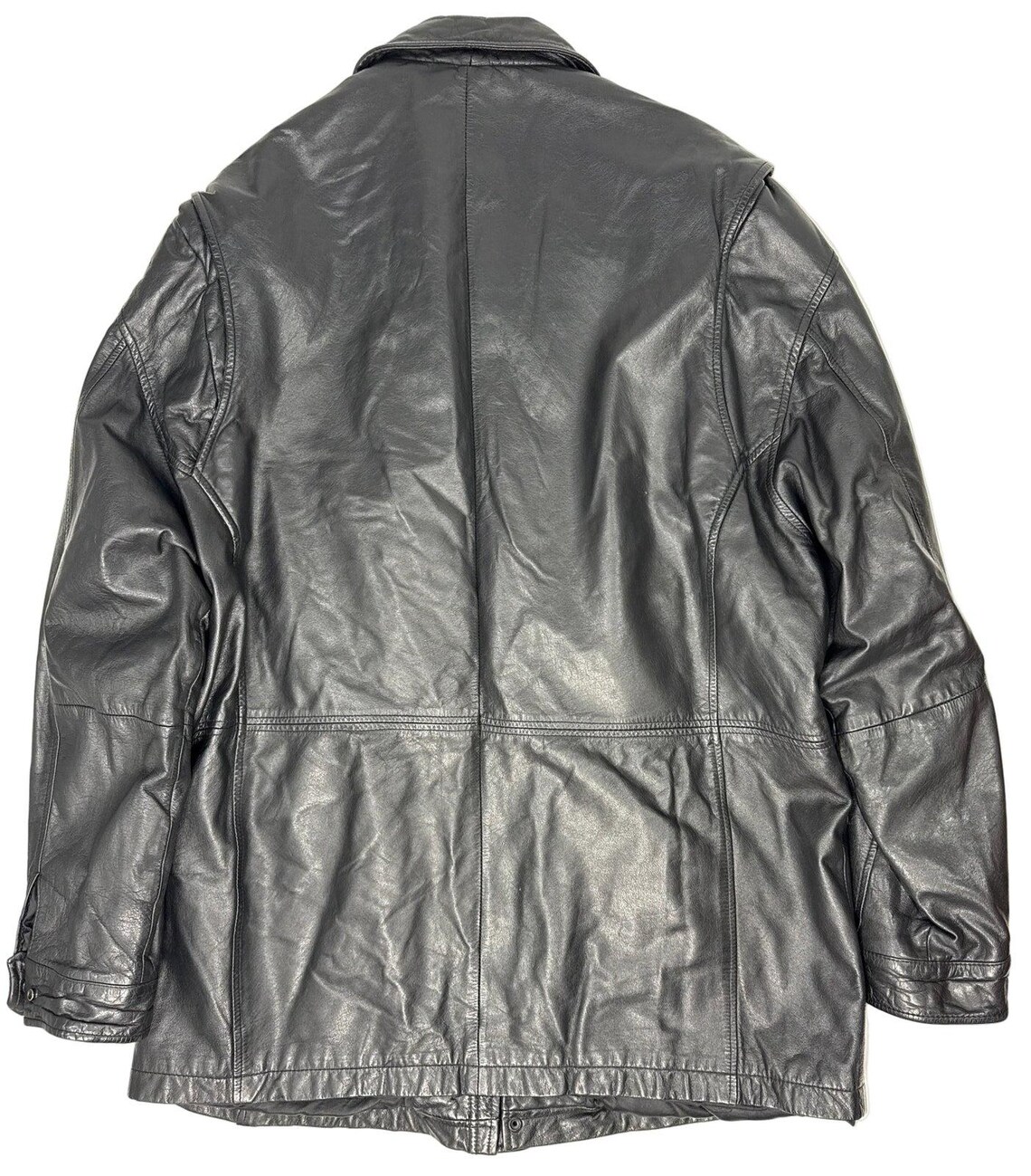 Vintage 90s Wilsons Black Leather Jackets Zip Front Snap Cuffs Lined Men’s XL, photo 4 sur 5