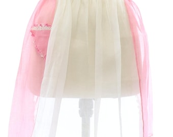 Vintage 60s Pink & White Sheer Crochet Trim Waist Apron Home Sewn