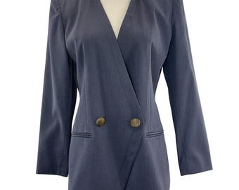 Vintage 90s Purple Gray Blazer Jacket Lined Career Karen Scott Petites Women's 4
