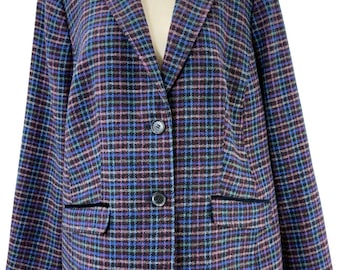Talbots Plus 14W Wool Blazer Blue Plaid Lined Career Jacket Women