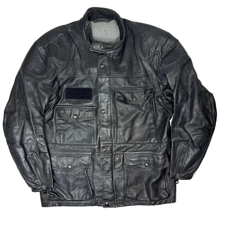 Vintage 80s Mens Large BMW Motorrad Dainese Black Leather Motorcycle Jacket afbeelding 2
