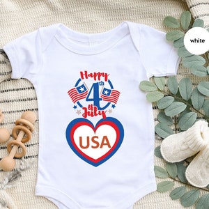Fourth Of July Onesie®, Cute Heart Graphic Tees, American Flag Youth Shirt, Patriotic Baby Bodysuit, Happy 4th of July Gift for Kids