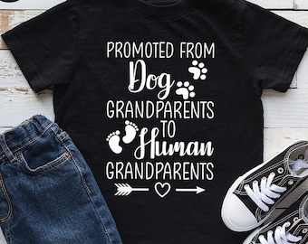 Promoted From Dog Grandparents To Human Grandparents Baby Onesie®, Bodysuit Baby Reveal to Grandparents Pregnancy Announcement New Baby