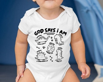 T-shirts chrétiens pour enfants, vêtements pour tout-petits versets bibliques, t-shirts graphiques de dinosaures, t-shirt Dieu dit que je suis, chemises bibliques pour jeunes, cadeau pour enfants