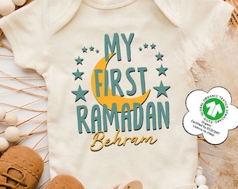 Custom First Ramadan Bodysuit, Personalized Eid Baby Onesie®, Customized Muslim Onesie®, Islamic Newborn Clothes, Eid Mubarak Kids Shirts