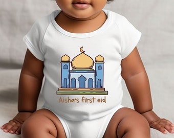 Custom First Eid Onesie®, Personalization Ramadan Bodysuit, Muslim Baby Girl Shirt, Ramadan Toddler Clothing, Customized Kids T-Shirts