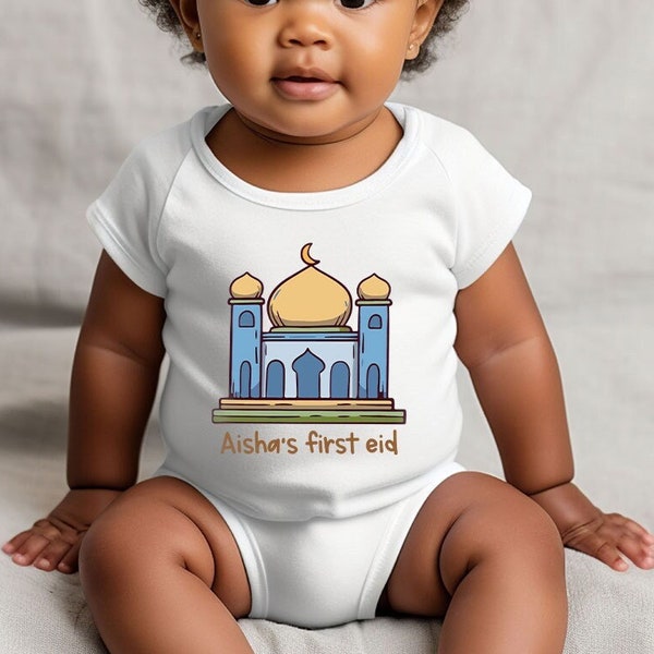 Custom First Eid Onesie®, Personalization Ramadan Bodysuit, Muslim Baby Girl Shirt, Ramadan Toddler Clothing, Customized Kids T-Shirts