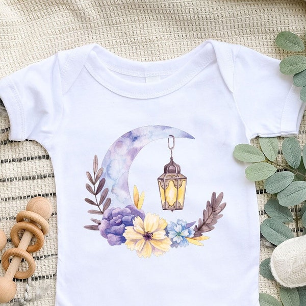 Kids Ramadan Outfit, Muslim Youth Shirts, Ramadan Gift for Kids, Floral Toddler TShirts, Cute Baby Girl Onesie®, Eid Mubarak Baby Bodysuit