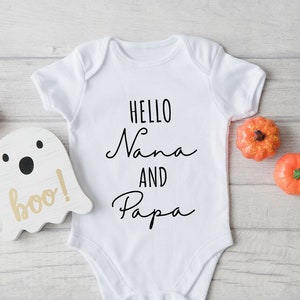 Baby Announcement Onesie®, Custom Nana and Papa Bodysuit, New Mom Toddler Shirt, Gifts for Her, Gifts for Grandma, Baby Shower Gifts