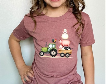 Tractor Graphic Farm Toddler T-Shirt, Farmer Baby Onesie®, Farm Animals Youth Shirts, Animal Farm Toddler Shirt, Funny Farmer Kids Gift