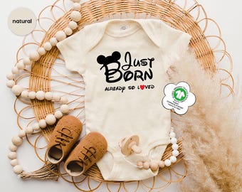Disney Just Born Already So Loved Baby Onesie®, Disney Newborn Baby Bodysuit, Mickey Baby Shower Kids Clothing, Mickey Ears Toddler Shirt