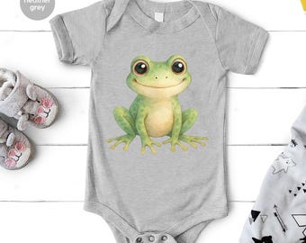 Amphibian Kids Shirt, Happy Frog Graphic Shirt for Babies & Toddlers, Cartoon Frog Youth Shirt, Cute Baby Animal Tee, Green Frog Baby Onesie