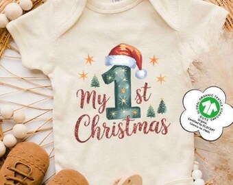 My First Christmas Baby Bodysuit, Santa and Christmas Trees Toddler Tee, Cute Newborn Holiday Outfit, Baby's First Festive Gift
