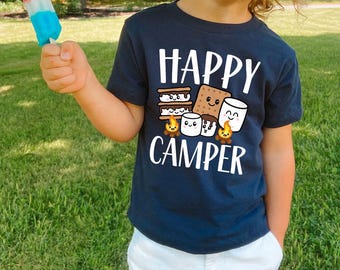 Kids Camp Shirt, Happy Camper Toddler Shirt, Cute Marshmallow Graphic Youth Shirt, Funny Kids Camping Shirt, Summer Camp Baby Bodysuit