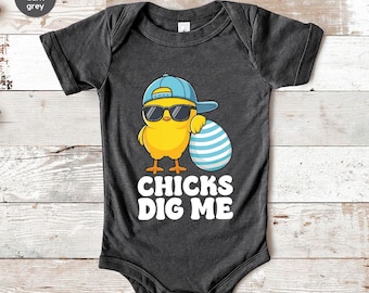 Chicks Dig Me Baby Bodysuits, Boys Easter Kids Shirt, Little Boy Easter Shirt, Cool Easter Shirt,  Easter Chick Toddler Shirt,Egg Hunt Shirt