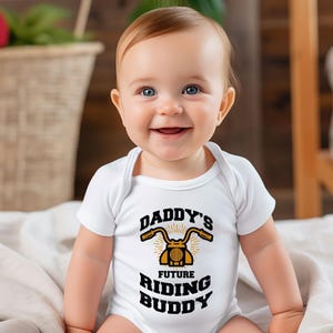 Daddy's Future Riding Buddy Onesie®, Baby Motorcycle Bodysuit, Baby Shower Gift, Baby Pregnancy Announcement, Motocross Toddler Shirt