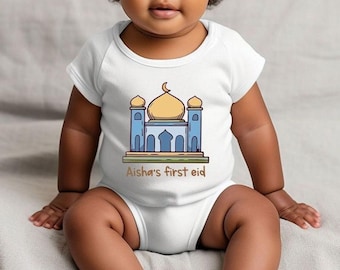 Custom First Eid Onesie®, Personalization Ramadan Bodysuit, Muslim Baby Girl Shirt, Ramadan Toddler Clothing, Customized Kids T-Shirts