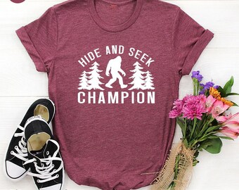 Hide And Seek Champion Shirt, Funny Big foot Silhouette Shirt, Killer Sarcasm Shirt, Novelty T-Shirt, Unisex Shirts