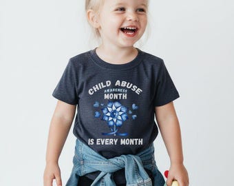 Child Abuse Awareness Youth Graphic Tee, Awareness Prevention Support Outfit, Gift For Advocates, Blue Ribbon Every Month Awareness Campaign