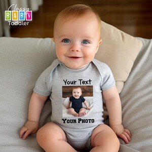 Custom Photo Baby Bodysuit, Your Photo Here Baby Onesie®, Custom Text Baby Bodysuit, Custom Birthday Gift, Personalized Baby Gift image 2