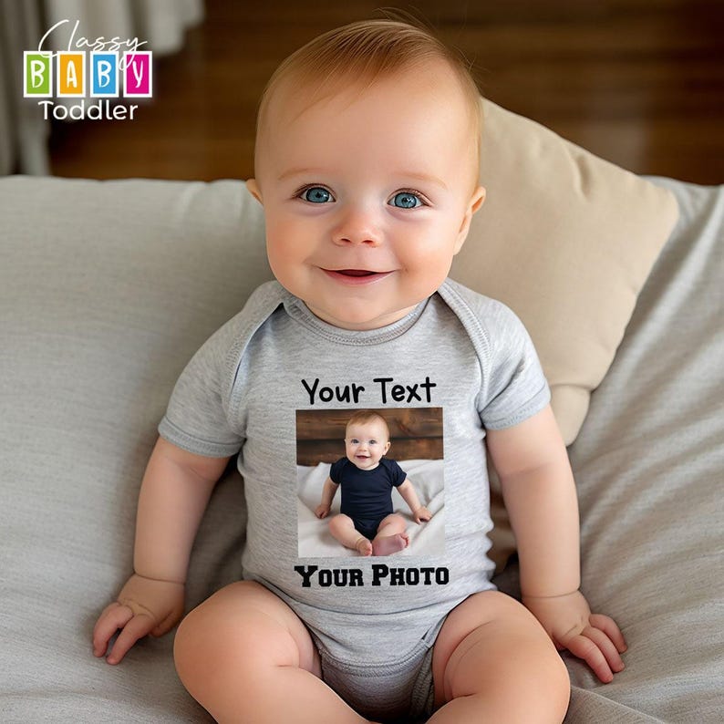 Custom Photo Baby Bodysuit, Your Photo Here Baby Onesie®, Custom Text Baby Bodysuit, Custom Birthday Gift, Personalized Baby Gift image 2