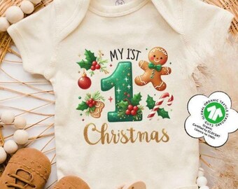 My First Christmas Baby Bodysuit, Gingerbread and Holly Toddler Tee, Cute Newborn Christmas Outfit, Holiday Baby Xmas Keepsake