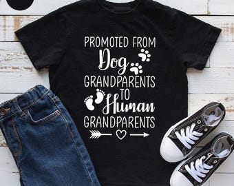 Promoted From Dog Grandparents To Human Grandparents Baby Onesie®, Bodysuit Baby Reveal to Grandparents Pregnancy Announcement New Baby