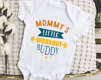 Mommy's Workout Buddy Baby Bodysuit® - Crossfit Baby Onesie® - Cute Mothers Day Onesie®, Fit Mom Onesie®