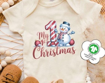 My First Christmas Baby Bodysuit, Snowman and Candy Cane Festive Toddler Tee, Newborn Holiday Outfit, Baby's First Xmas Gift