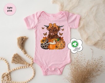 Highland Cow Baby Onesie, Cute Fall Farm Baby Bodysuit, Autumn Pumpkin Kids Outfit, Country Kids Gift, Cozy Fall Toddler Apparel