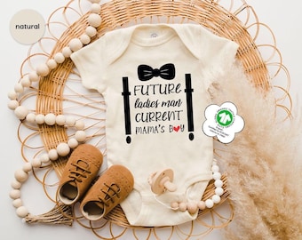 Funny Baby Outfit, Mamas Boy Baby Bodysuit, Newborn Baby Gifts, Baby Shower Gift, Bow Tie Shirt for Baby Boy, Baby Shower Gift, Newborn Gift