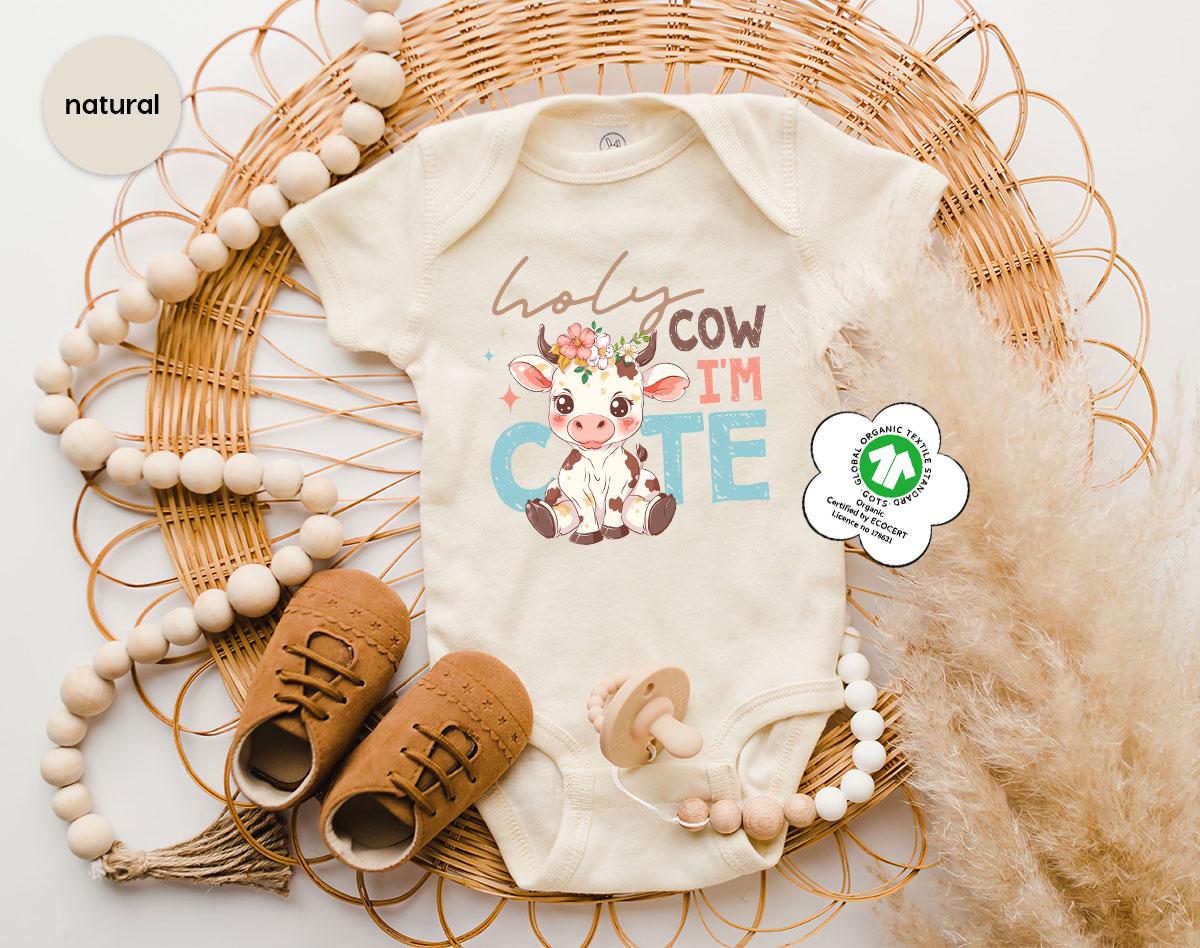 Holy Cow I'm Cute Onesie®, Funny Cow Natural Toddler Zoo Shirt, Cute Zoo Kids Shirt, Adorable Cow Baby Shower Gift, Farm Baby Announcement